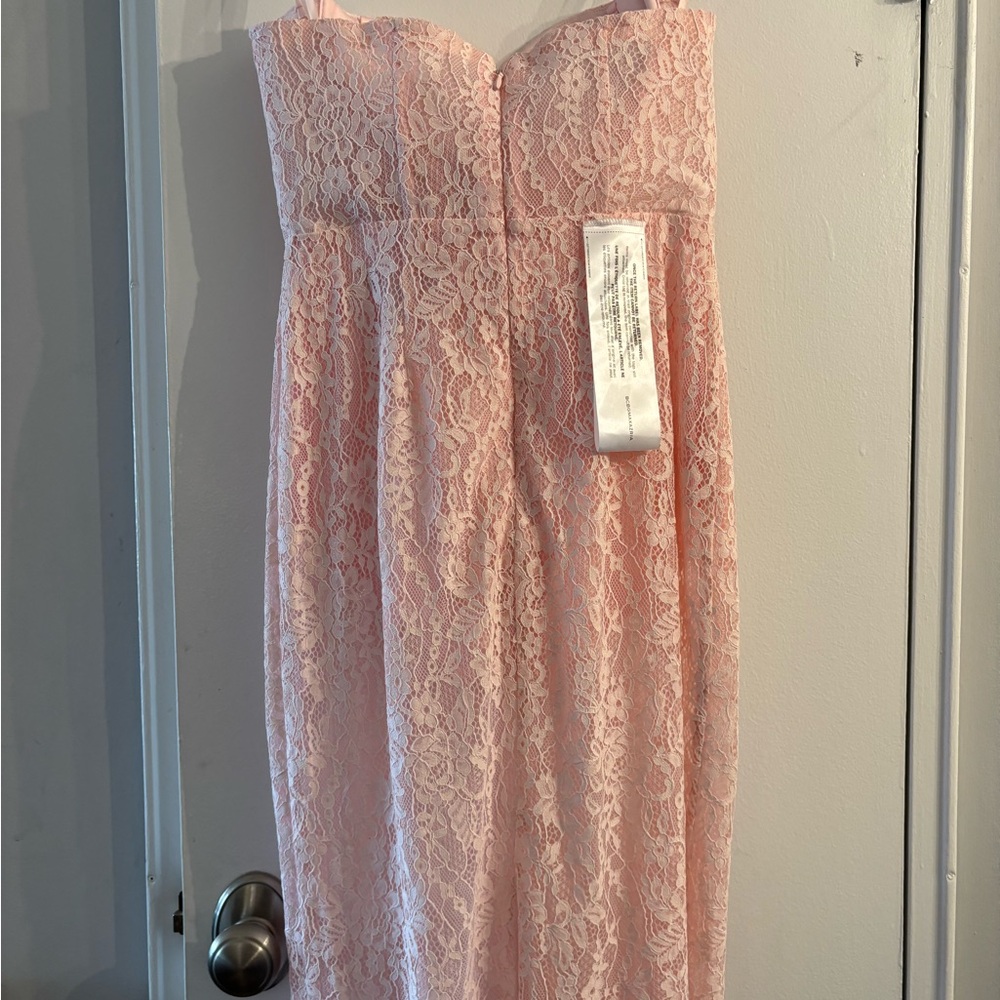 BCBG Maxazria Women's Pink Bodice Floral Illusion Lace Strapless Evening Dress - Picture 7 of 8